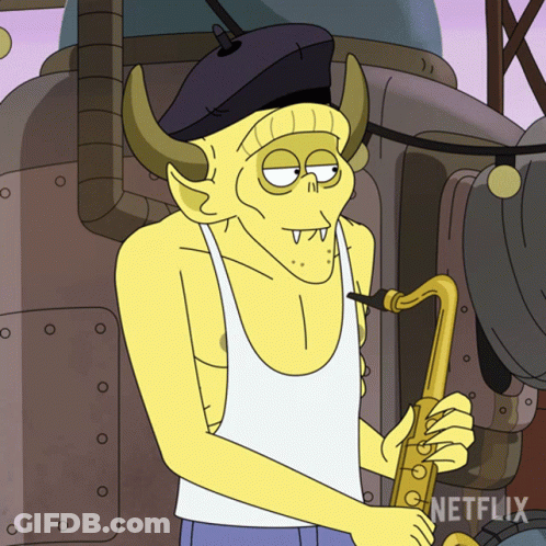 Cartoon Character Playing Saxophone With Netflix GIF