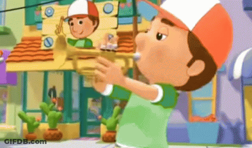A Cartoon Character Playing A Trumpet In Front Of A Building GIF