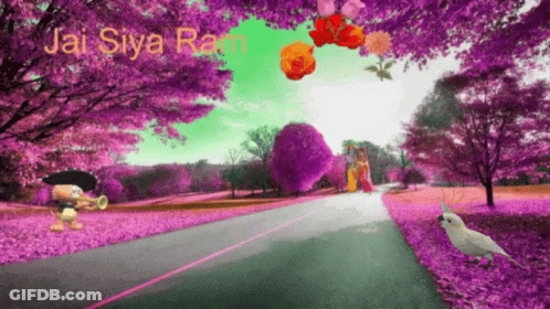 A Cartoon Character Playing A Trumpet On A Road With Jai Siya Ram Written Above It GIF