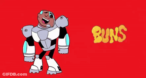 A Cartoon Character Pointing At A Hamburger With A Gun GIF