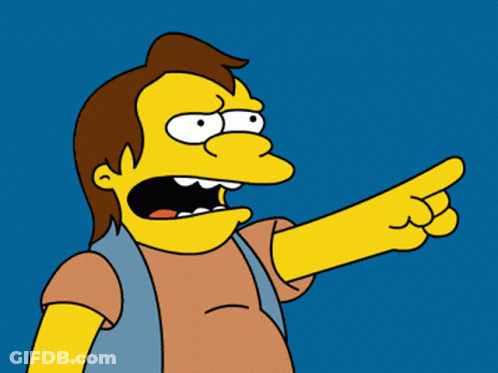 A Cartoon Character Pointing With The Word Ha-Ha Behind Him GIF