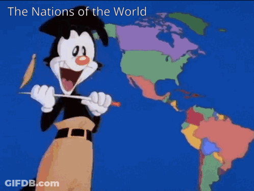 A Cartoon Character Points To The United States And Canada GIF