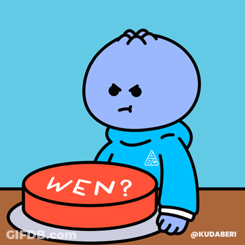 A Cartoon Character Pressing A Red Button That Says Wen GIF