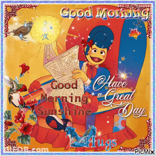 A Cartoon Character Reading A Newspaper Says Good Morning GIF