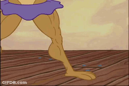 A Cartoon Character 'S Legs Are Shown In A Purple Skirt GIF