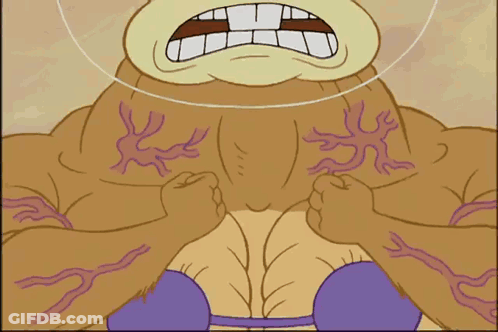 A Cartoon Character 'S Muscles Are Shown With Purple Lines GIF