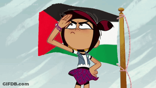 A Cartoon Character Salutes In Front Of A Flag That Says Disney On It GIF