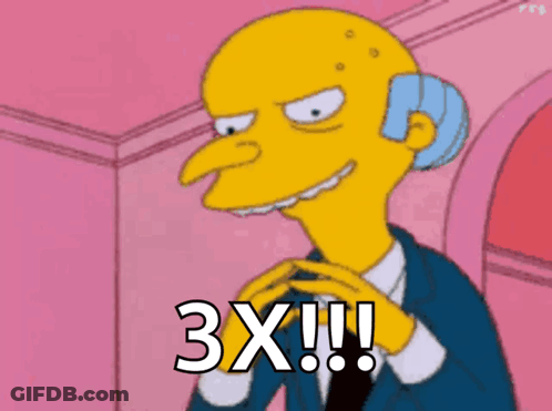 A Cartoon Character Says 3X !!! In A Pink Background GIF