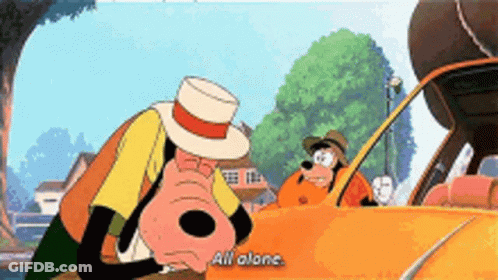 A Cartoon Character Says " All Alone " In A Car GIF