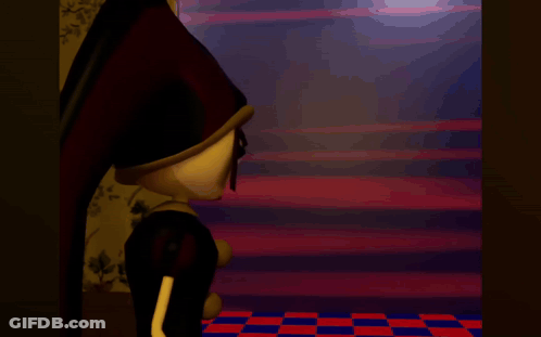 A Cartoon Character Says " And Don 'T Destroy That Thing " In A Dark Room GIF
