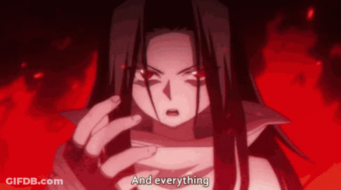 A Cartoon Character Says " And Everything " In Front Of A Red Background . GIF