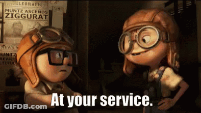 A Cartoon Character Says At Your Service GIF