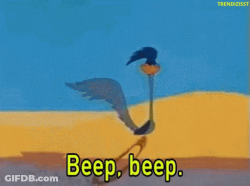 A Cartoon Character Says Beep Beep In A Desert GIF