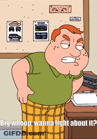 A Cartoon Character Says " Big Whoop " While Standing In Front Of A Bulletin Board GIF