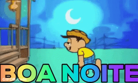 A Cartoon Character Says Boa Noite With A Rainbow Background GIF