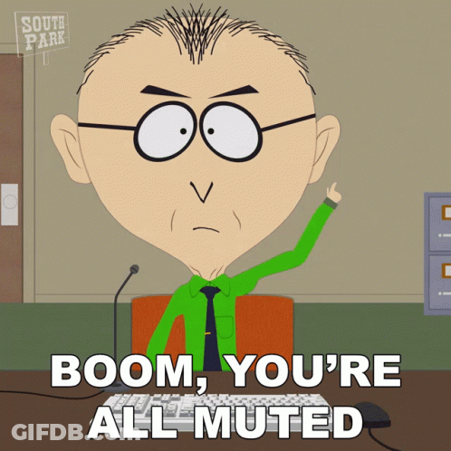 A Cartoon Character Says Boom You 'Re All Muted In Front Of A Keyboard GIF