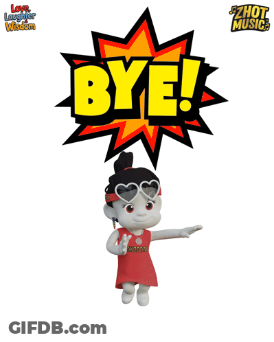 A Cartoon Character Says Bye In A Speech Bubble GIF