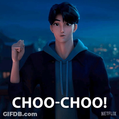 A Cartoon Character Says Choo-Choo In A Netflix Advertisement GIF
