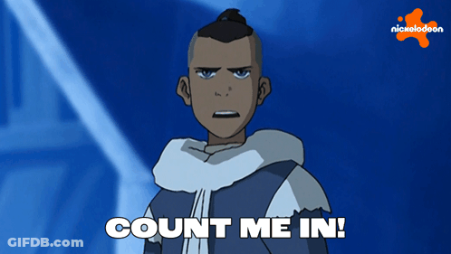 A Cartoon Character Says " Count Me In " In White Letters GIF