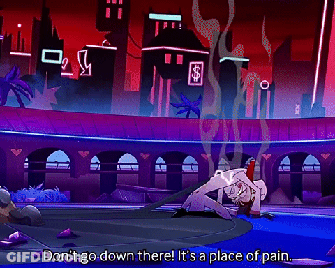 A Cartoon Character Says " Don 'T Go Down There ! It 'S A Place Of Pain .. " GIF
