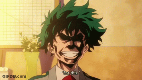 A Cartoon Character Says " Eat This " In Front Of A Plant GIF