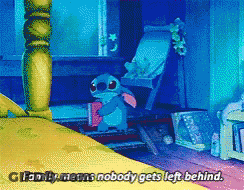 A Cartoon Character Says Family Means Nobody Gets Left Behind In A Bedroom GIF