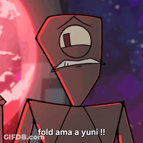 A Cartoon Character Says Fold Ama A Yuni In Front Of A Full Moon GIF