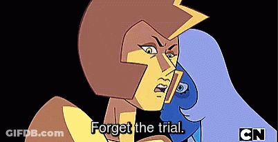 A Cartoon Character Says Forget The Trial While Standing Next To Another Character . GIF