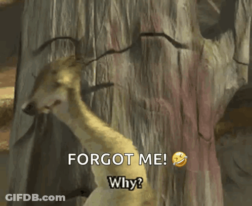 A Cartoon Character Says " Forgot Me Why ? " In Front Of A Tree GIF