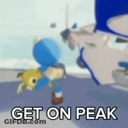 A Cartoon Character Says Get On Peak In A Video Game GIF