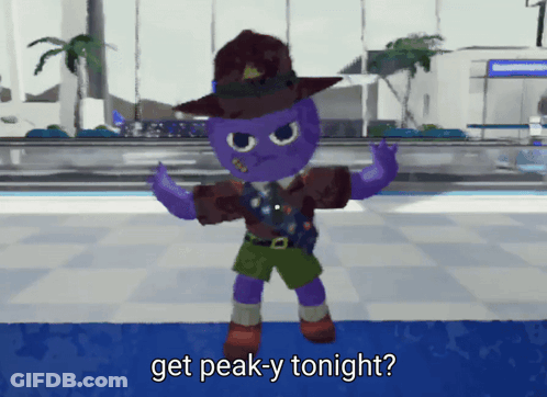 A Cartoon Character Says Get Peak-Y Tonight On The Bottom GIF