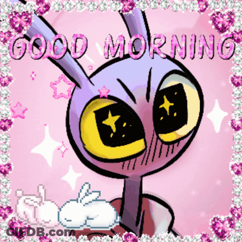 A Cartoon Character Says Good Morning With A Bunny Giving A Thumbs Up GIF
