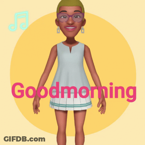 A Cartoon Character Says Good Morning With A Music Note Behind Her GIF