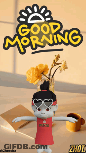 Cartoon Character Saying Good Morning With Flowers GIF