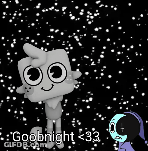 A Cartoon Character Says Goodnight < 33 In A Black And White Image GIF