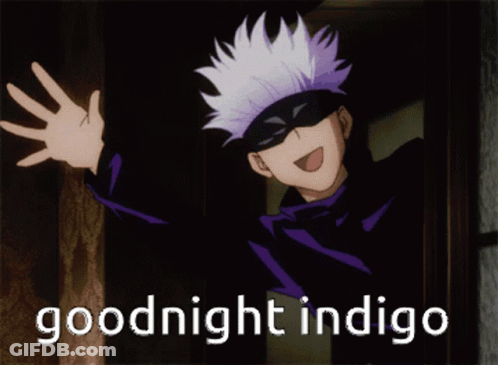 A Cartoon Character Says Goodnight Indigo In Front Of A Door GIF