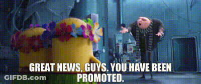 A Cartoon Character Says Great News Guys , You Have Been Promoted GIF