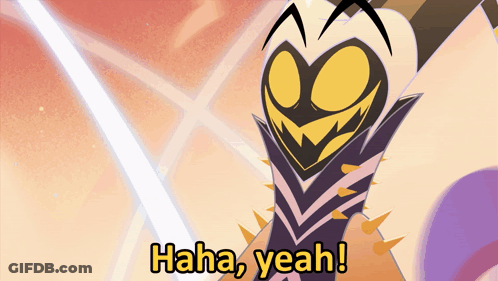 A Cartoon Character Says " Haha Yeah " In Front Of A White Background GIF