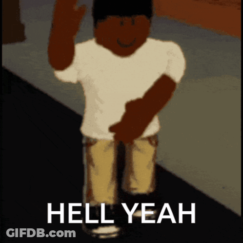 A Cartoon Character Says Hell Yeah On The Bottom GIF