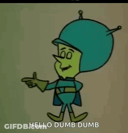 A Cartoon Character Says Hello Dumb Dumb On A Green Background GIF