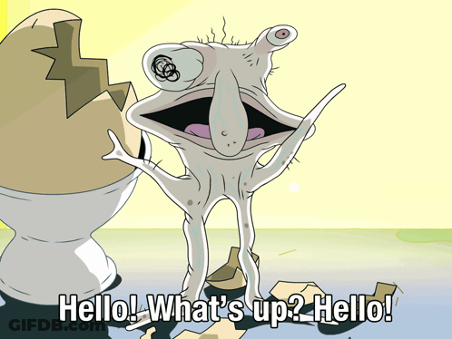 A Cartoon Character Says Hello What 'S Up? Hello GIF