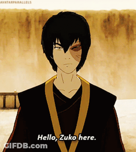 A Cartoon Character Says Hello Zuko Here In Front Of A Wall GIF