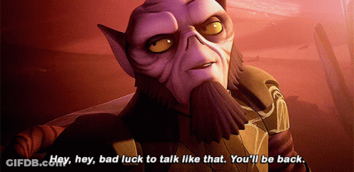 A Cartoon Character Says Hey Hey Bad Luck To Talk Like That GIF
