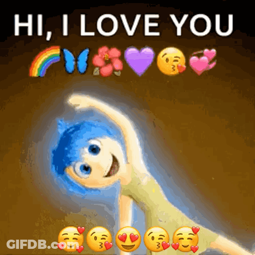 A Cartoon Character Says Hi I Love You With Emojis GIF