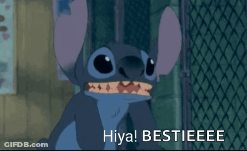 A Cartoon Character Says Hiya Bestieeee In Front Of A Chain Link Fence . GIF