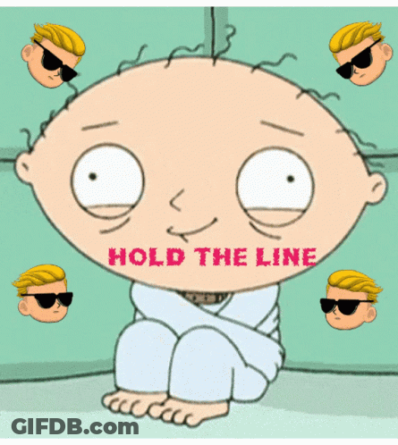 A Cartoon Character Says Hold The Line In Red GIF