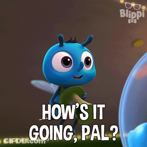 A Cartoon Character Says How 'S It Going Pal While Holding A Hat GIF
