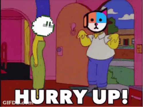 A Cartoon Character Says Hurry Up Next To A Cartoon Character GIF