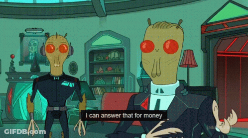 A Cartoon Character Says " I Can Answer That For Money " While Standing Next To Another Character GIF