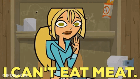 A Cartoon Character Says I Can 'T Eat Meat In Yellow Letters GIF